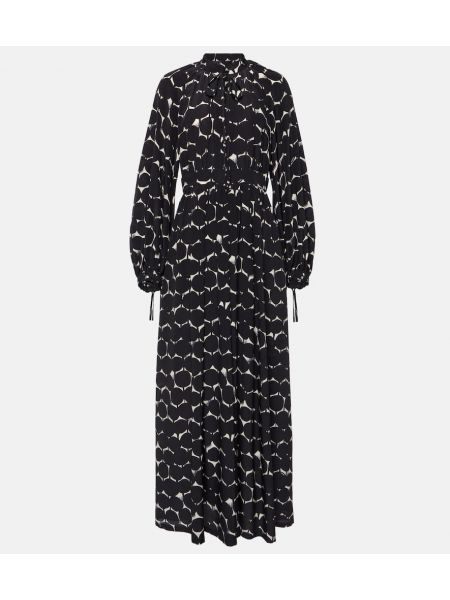 Selyem hosszú ruha nyomtatás Max Mara fekete