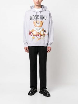 Kokvilnas kapučdžemperis ar apdruku Moschino pelēks