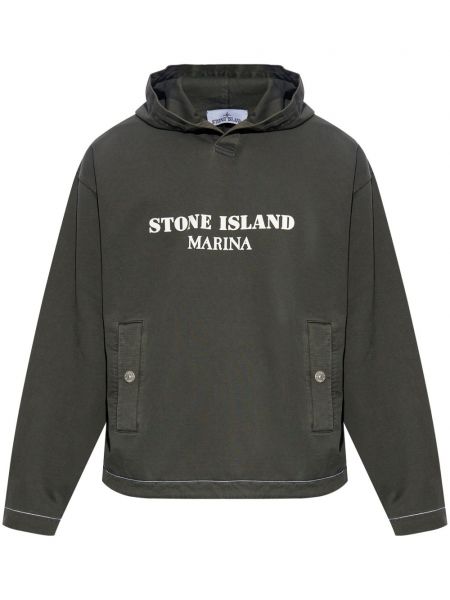 Pamučna hoodie s kapuljačom s printom Stone Island siva