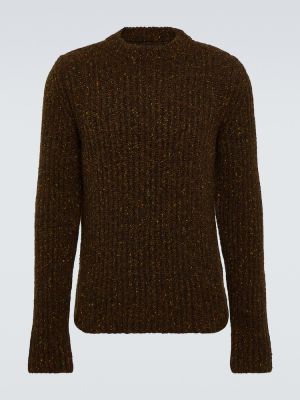 Копринен вълнен пуловер от алпака вълна Jil Sander кафяво
