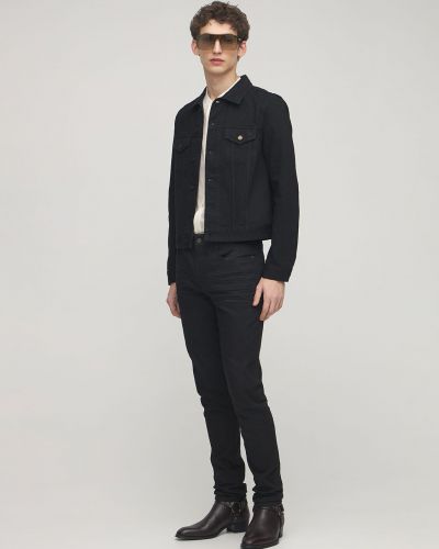 Bavlnená priliehavá džínsová bunda Saint Laurent čierna