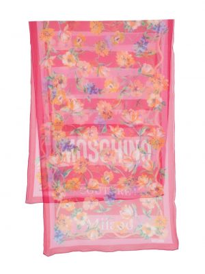 Копринен шал на цветя с принт Moschino розово