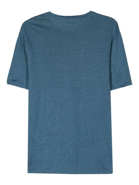 Lněné tričko s kulatým výstřihem Sandro modré