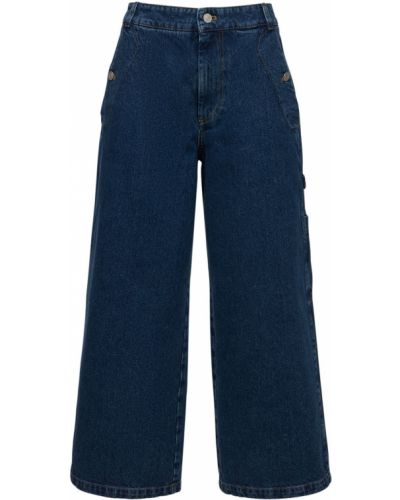 Памучни широки панталони тип „марлен“ Kenzo синьо