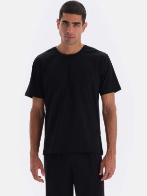 Βαμβακερή μπλούζα με κοντό μανίκι Dagi μαύρο