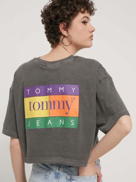 Pamut póló Tommy Jeans szürke