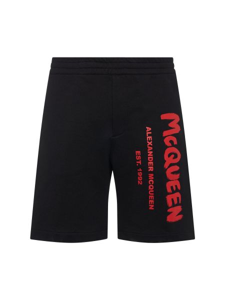 Bombažne kratke hlače s potiskom Alexander Mcqueen črna