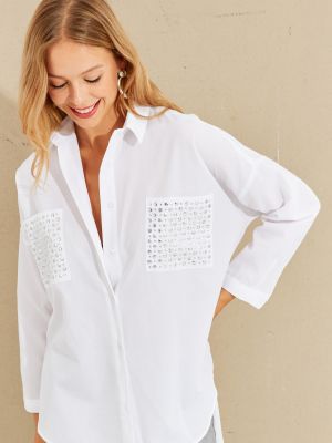 Marškiniai oversize su kišenėmis Cool & Sexy balta