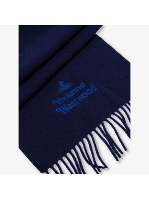 Шерстяной шарф с вышивкой с бахромой Vivienne Westwood синий