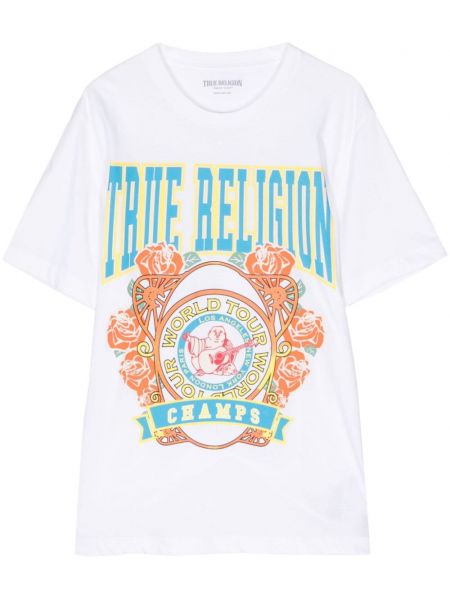 Памучна тениска с принт True Religion бяло