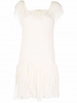 Svilena mini haljina s volanima John Galliano Pre-owned bijela