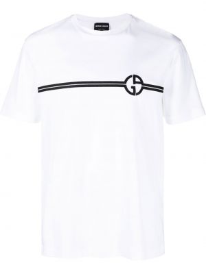 Памучна тениска с принт Giorgio Armani бяло