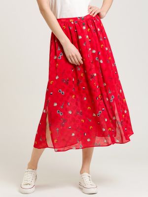 Falda midi con botones con estampado Naf Naf rojo