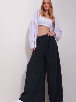 Kalhoty s vysokým pasem na zip relaxed fit Trend Alaçatı Stili modré