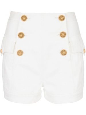 Shorts en jean à boutons Balmain blanc