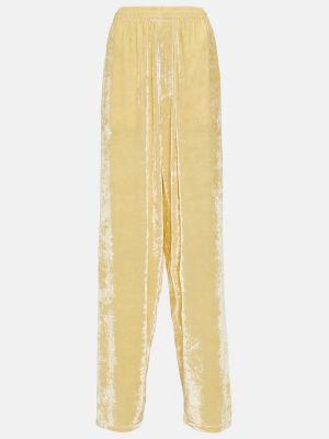 Aksamitne spodnie relaxed fit Balenciaga żółte