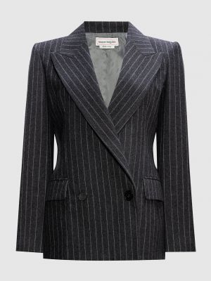 Серый шерстяной пиджак в полоску Alexander Mcqueen