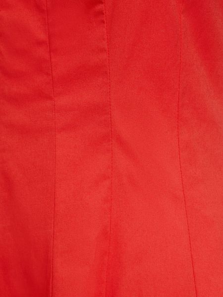 Плисирана памучна миди рокля Staud червено