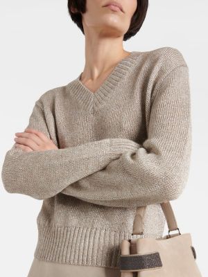 Пуловер с v-образно деколте Brunello Cucinelli кафяво