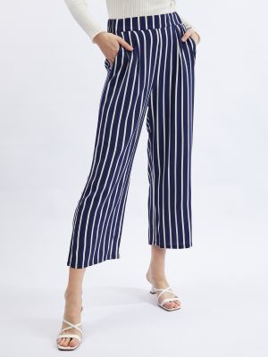Pantaloni culottes cu dungi Orsay albastru