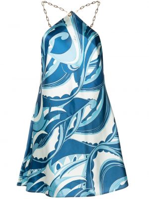 Коктейлна рокля с принт Cult Gaia синьо