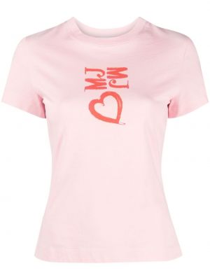 T-shirt en coton à imprimé de motif coeur Moschino Jeans rose