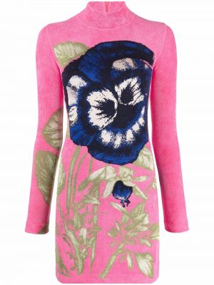Mini obleka s cvetličnim vzorcem iz žakarda Kenzo roza