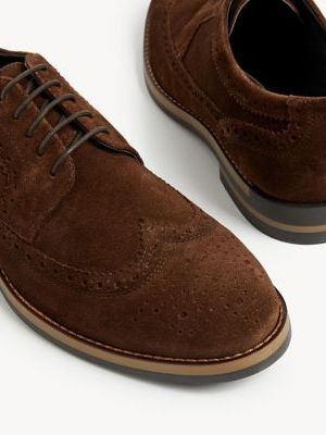 Mens M&S Collection Suede Brogues - Chocolate, Chocolate M&s Collection