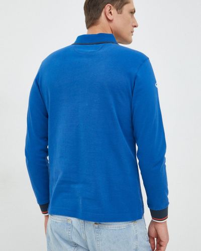 Bavlněné tričko s dlouhým rukávem s dlouhými rukávy s aplikacemi La Martina modré