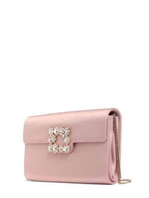 Satenska clutch torbica s cvjetnim printom s kristalima Roger Vivier ružičasta
