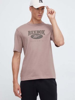 Koszulka bawełniana z nadrukiem Reebok Classic brązowa