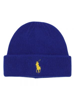 Dzianinowa czapka wełniana Polo Ralph Lauren niebieska