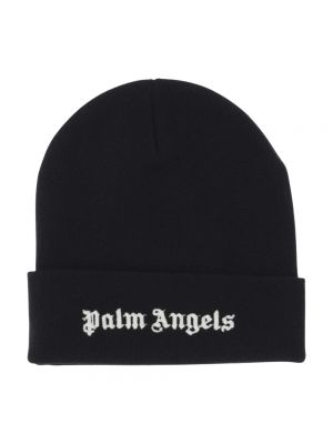 Haftowana czapka wełniana Palm Angels czarna
