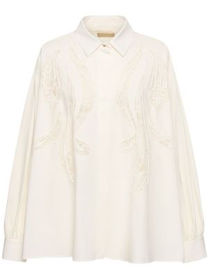 Čipkovaná bavlnená košeľa Elie Saab biela