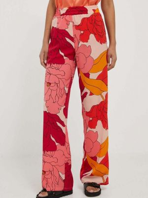 Jednobarevné kalhoty s vysokým pasem Sisley růžové