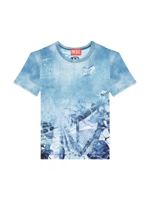 Koszulka w abstrakcyjne wzory w kamuflażu Diesel niebieska