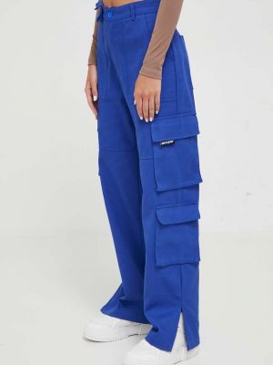 Памучни карго панталони с висока талия Sixth June синьо