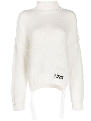 Nėriniuotas medvilninis megztinis su raišteliais Izzue balta