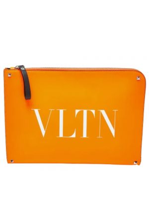 Torba podróżna skórzana Valentino Vintage pomarańczowa