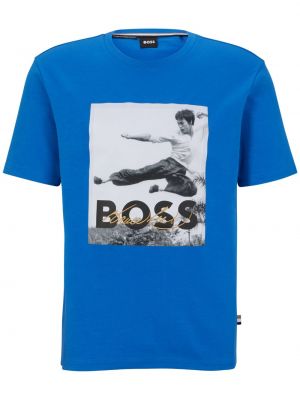 T-shirt en coton à imprimé Boss bleu
