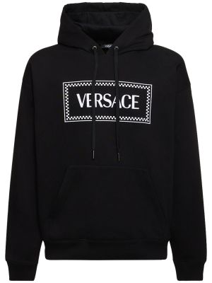 Pamučna hoodie s kapuljačom Versace crna