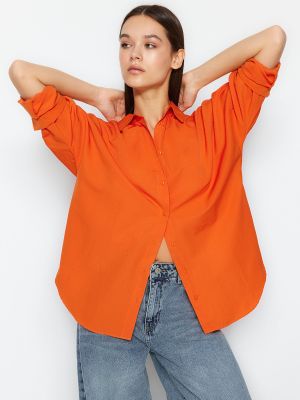 Pletená oversized priliehavá košeľa Trendyol oranžová