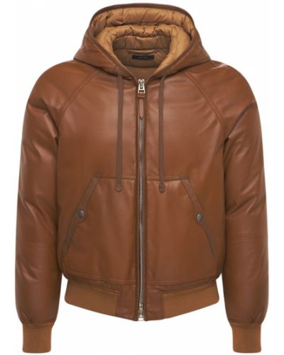 Péřová kožená bunda s kapucí Tom Ford hnědá