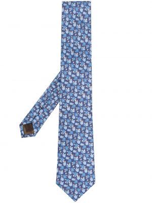 Svilena kravata s cvetličnim vzorcem s potiskom Church's modra