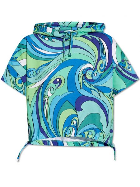 Pamučna hoodie s kapuljačom s printom s apstraktnim uzorkom Moschino plava