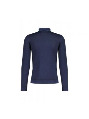 Jersey cuello alto de lana merino con cuello alto de tela jersey Daniele Fiesoli azul