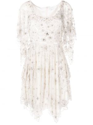 Křišťálové tylové koktejlové šaty Jenny Packham bílé