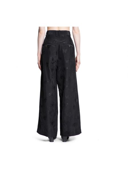 Pantalones de cintura alta de flores de tejido jacquard Uma Wang negro