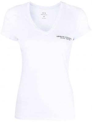 T-krekls ar apdruku ar v veida izgriezumu Armani Exchange balts