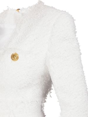Sukienka mini z frędzli z dekoltem w serek tweedowa Balmain biała